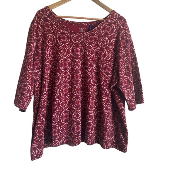 Catherines Women‎ Top 2X Petite Maroon Abstract Whimsy Boho Mature Office Travel - Picture 1 of 8